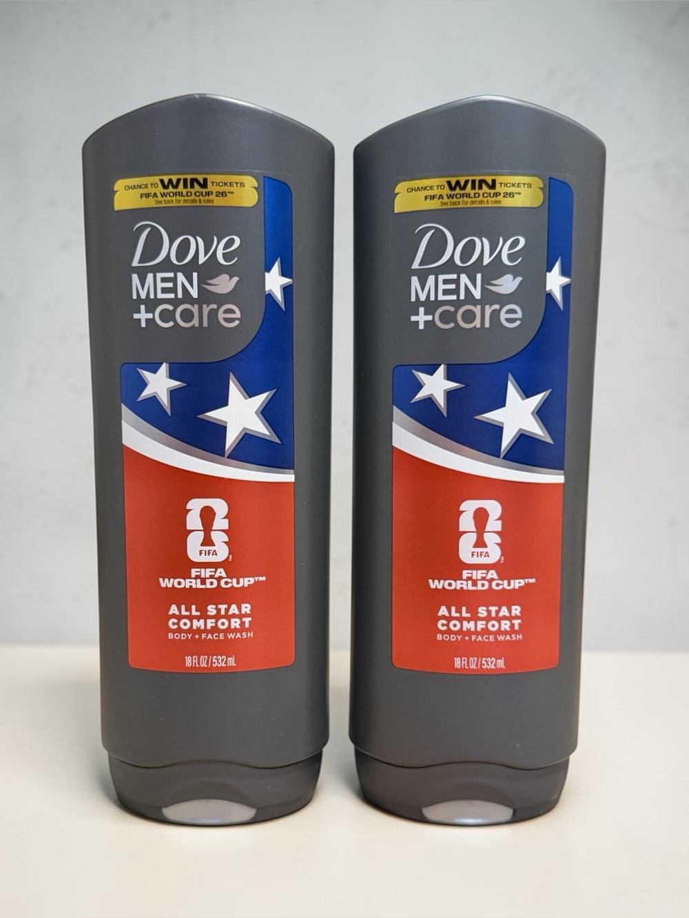 2x DOVE Men + Care FIFA World Cup All Star Comfort Body + Face Wash Bodywash Lot